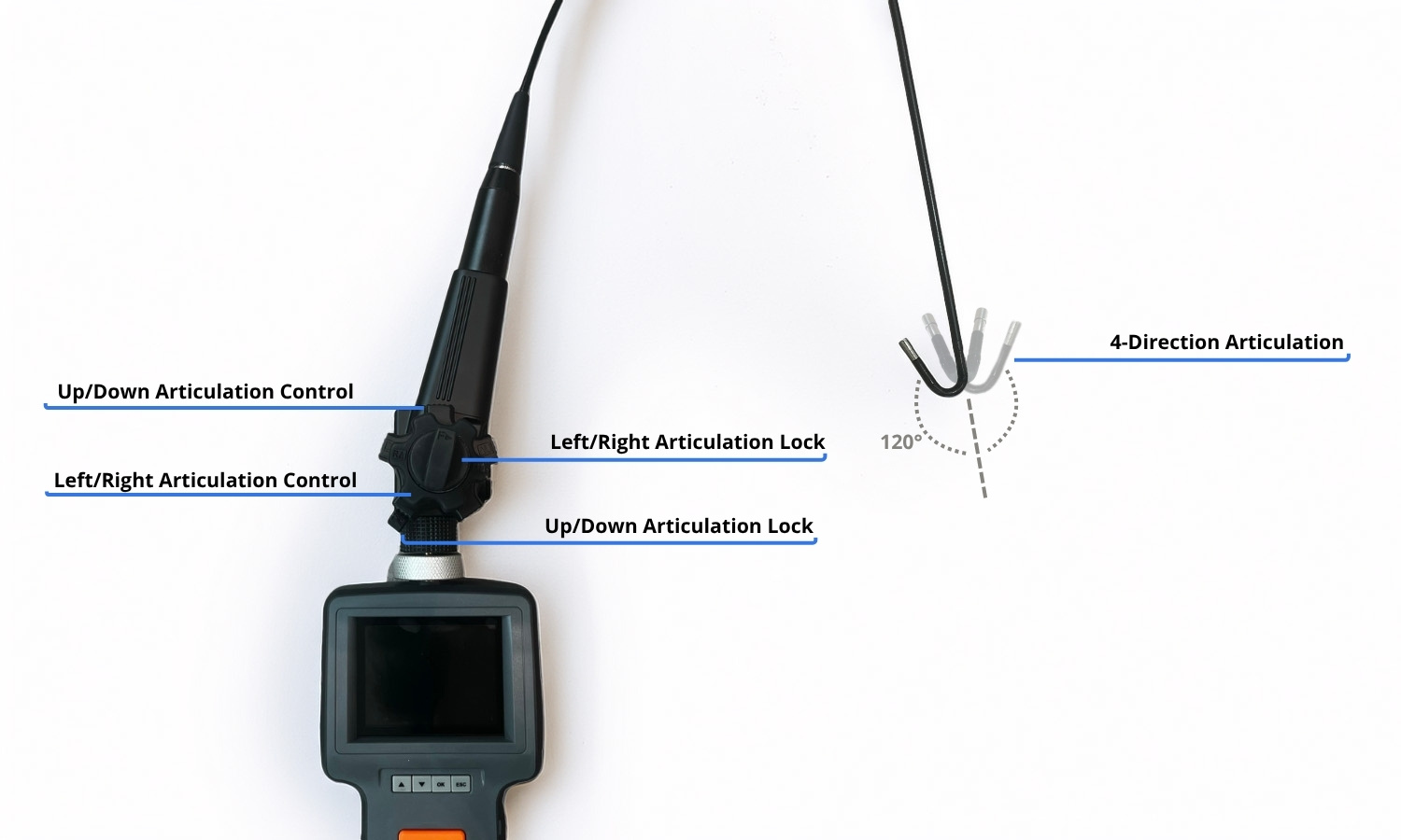 4-way articulation borescope insertion probe